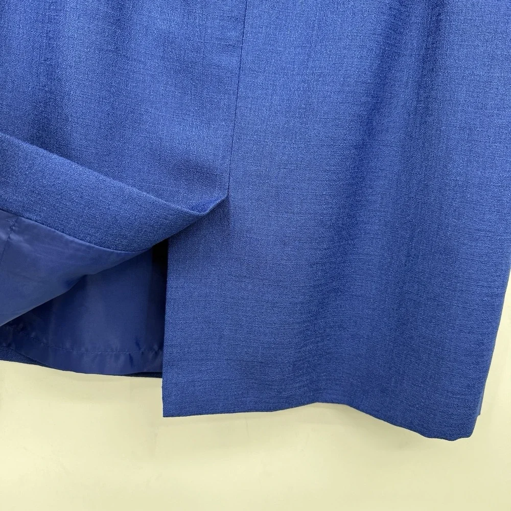 Le Suit Petite 14P Blue 2‎ Pc Skirt Suit Set Career Office Lined Short Sleeve